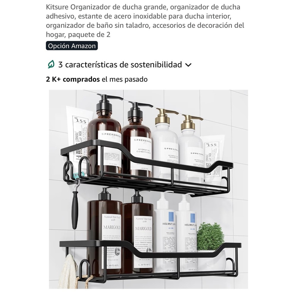 Kitsure Shower Caddy 2 Pack Adhesive Bathroom Shelf Stainless Steel Matte Black - Picture 1 of 2